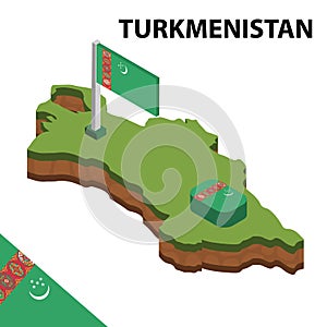 Info graphic  Isometric map and flag of TURKMENISTAN. 3D isometric Vector Illustration