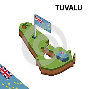 Info graphic  Isometric map and flag of TUVALU. 3D isometric Vector Illustration