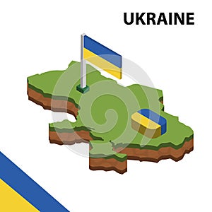 Info graphic  Isometric map and flag of UKRAINE. 3D isometric Vector Illustration