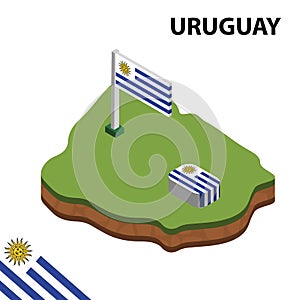 Info graphic  Isometric map and flag of URUGUAY. 3D isometric Vector Illustration