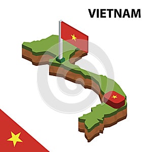 Info graphic  Isometric map and flag of VIETNAM. 3D isometric Vector Illustration