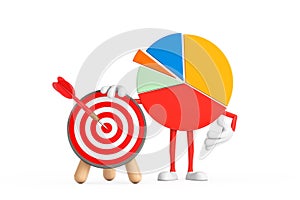 Info Graphics Business Pie Chart Character Person with Archery Target and Dart in Center. 3d Rendering