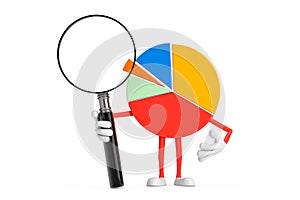 Info Graphics Business Pie Chart Character Person with Magnifying Glass. 3d Rendering