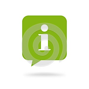 Info help sign icon vector symbol, flat green square information bubble speech mark isolated pictogram clipart
