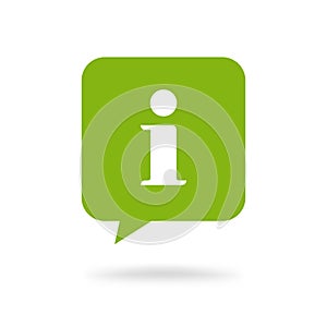 Info help sign icon vector symbol, flat green square information bubble speech mark isolated pictogram clipart photo