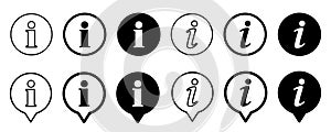 Info icons set. Info button. Black bubbles pointers information info signs. Info symbol flat style