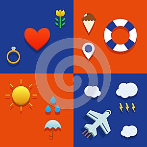 Infografic icon set with love, weather, flying and tourist theme photo
