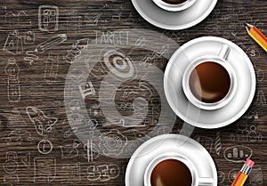 Infograph background template with a fresh coffee on real wooden table