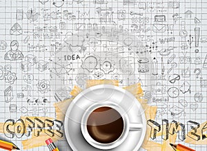 Infograph background template with a fresh coffee on table with