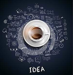 Infograph background template with a fresh coffee on table with infographic design