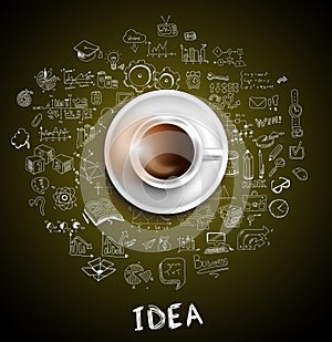 Infograph background template with a fresh coffee on table with infographic design