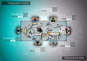 Infograph background template with a temworking brainstorming table