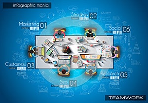 Infograph background template with a temworking brainstorming ta