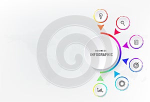 Infograph 6 steps element, diagram process with centre circle. Graphic chart diagram, business timeline graphic design photo