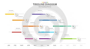 Infographic 12 Months modern Timeline diagram calendar with project roadmap