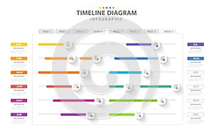 Infographic 12 Months Modern Timeline diagram roadmap with progress calendar