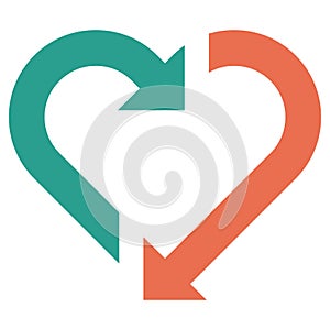 Heart icon with arrows, love symbol, hearth with repeat arrow