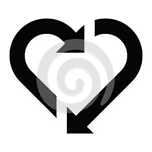 Heart icon with arrows, love symbol, hearth with repeat arrow