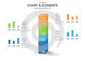 Infographic 3D Bar Chart diagram with layered block levels.