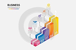 infographic 3d business stair for success. on white background. isometric and arrow step to goal. vector illustration.presentation