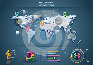 infographic of 3d world map. Vector illustration decorative background design