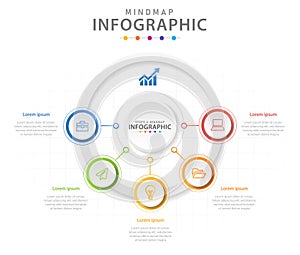 Infographic 5 Steps Modern Mindmap diagram with circles, presentation  infographic