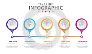 Infographic 5 steps Modern Timeline diagram with line circles, presentation vector infographic