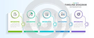Infographic 5 Steps Modern Timeline diagram with rectangle roadmap, vector infographic