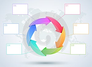 Infographic 6 Arrow Business Diagram With World Map