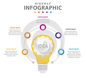 Infographic 6 Steps Modern Mindmap diagram with light bulb, presentation  infographic