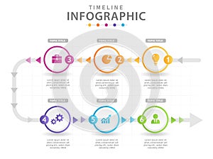 Infographic 6 Steps Modern Timeline diagram with arrows, presentation vector infographic