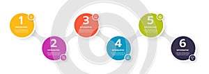 Infographic 6 Steps Modern Timeline diagram roadmap with circle topic chart, vector