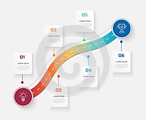 Infographic 6 Steps Modern Timeline diagram with roadmap and circle topic charts, vector