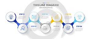 Infographic 6 Steps Modern Timeline diagram roadmap with connected path circles