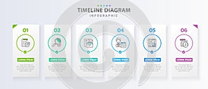 Infographic 6 Steps Modern Timeline diagram with roadmap and rectangle topic charts, vector infographic