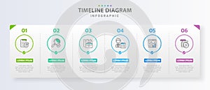 Infographic 6 Steps Modern Timeline diagram with roadmap and rectangle topic charts, vector infographic