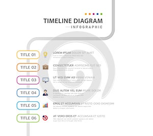 Infographic 6 Steps Modern Timeline diagram with title roadmap and icons