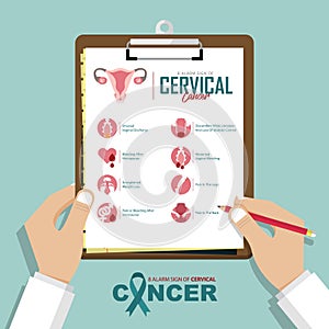 Infographic for 8 alarming signs of cervical cancer in flat design.