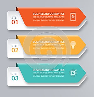 Infographic arrow template. Business concept with 3 steps, options, parts. Can be used for diagram, chart, web design.