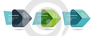 Infographic arrows with 3 step up options and glass elements. Vector template in flat design style.