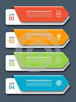 Infographic arrows. Business template with 4 steps, options, parts. Can be used for diagram, chart, web design.