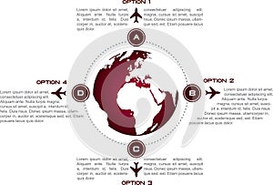 Infographic background with globe and airplanes symbols