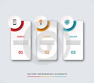 Infographic banner with 3 circles and tabs