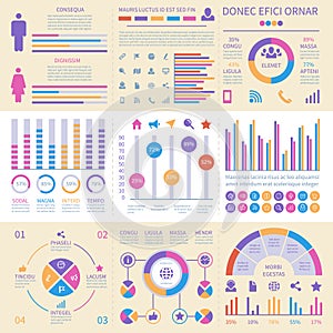 Infographic banners. Ui interface, information panel with finance graphs, pie chart and comparison diagrams vector set