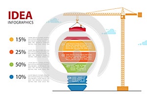 Infographic Big idea for business. 4 step chart info graphic. Color light bulb made of blocks