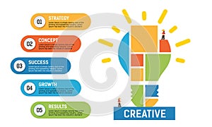 Infographic Big idea for business. 5 step chart info graphic. lamp made of blocks