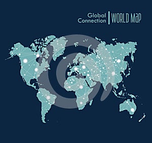 Infographic blue World Map symbol with global netw photo