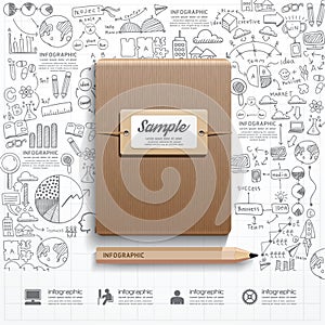 Infographic Book with doodles line drawing success strategy