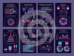 Infographic brochures. Modern abstract graph visualization different charts data booklets templates vector design set