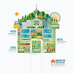 Infographic business building house shape template design.route